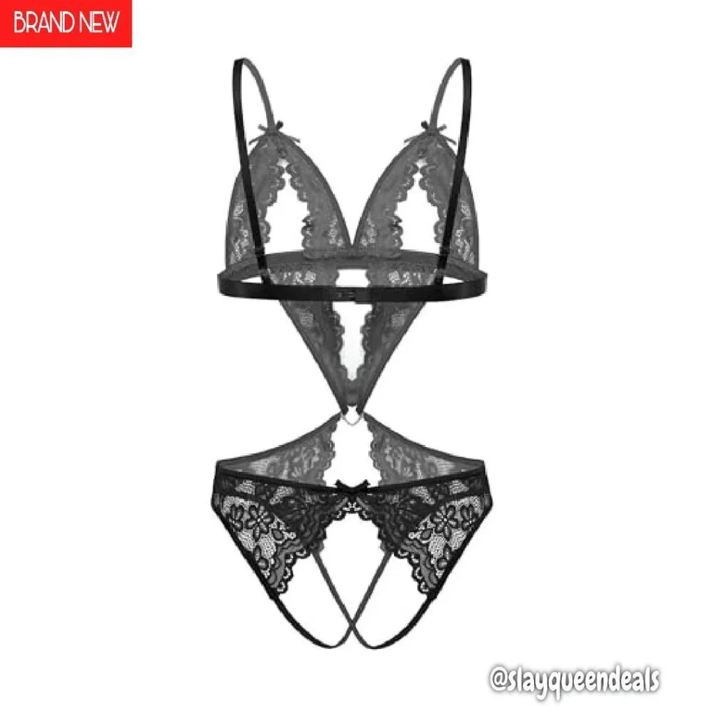 Sexy Lace Bodysuit Deep V Teddy Babydoll One Piece Lingerie